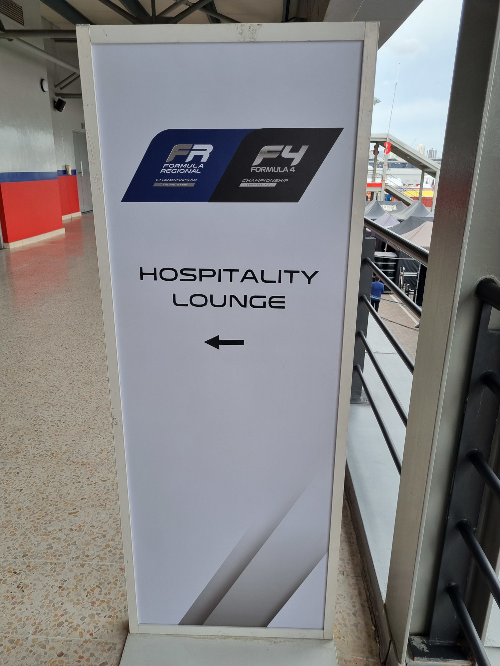 Formula 4 corporate lounge F4 Hospitality Lounge sign